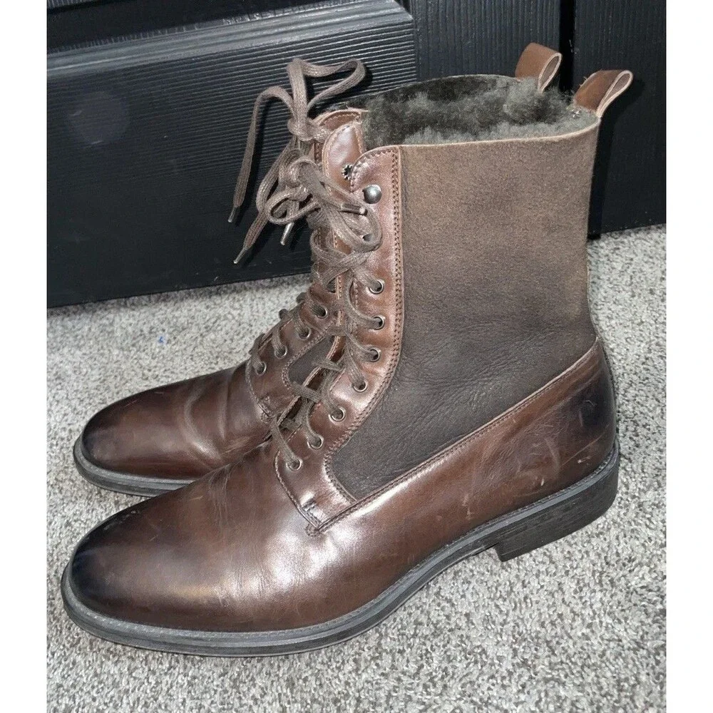 To Boot New York Adam Derrick 9.5 Brown Leather Shearling Combat Boots Italy